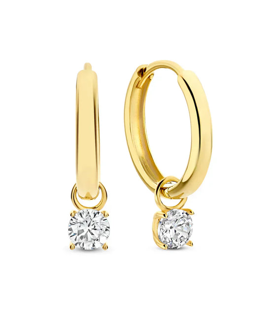 Léonie | Boucles d'oreilles créoles en pierre de lune dorées