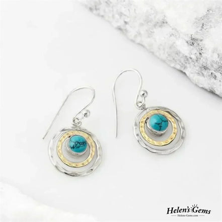 Léonie | Boucles d'oreilles Boho Saturne : Turquoise & Or