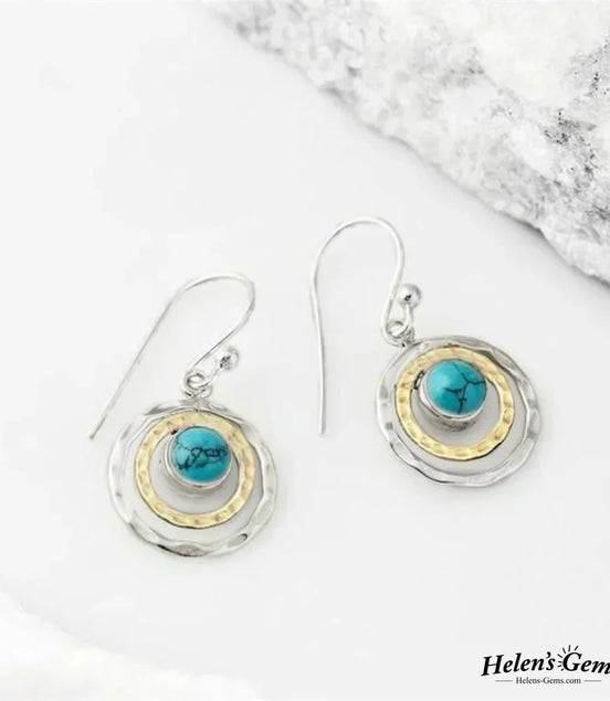 Léonie | Boucles d'oreilles Boho Saturne : Turquoise & Or