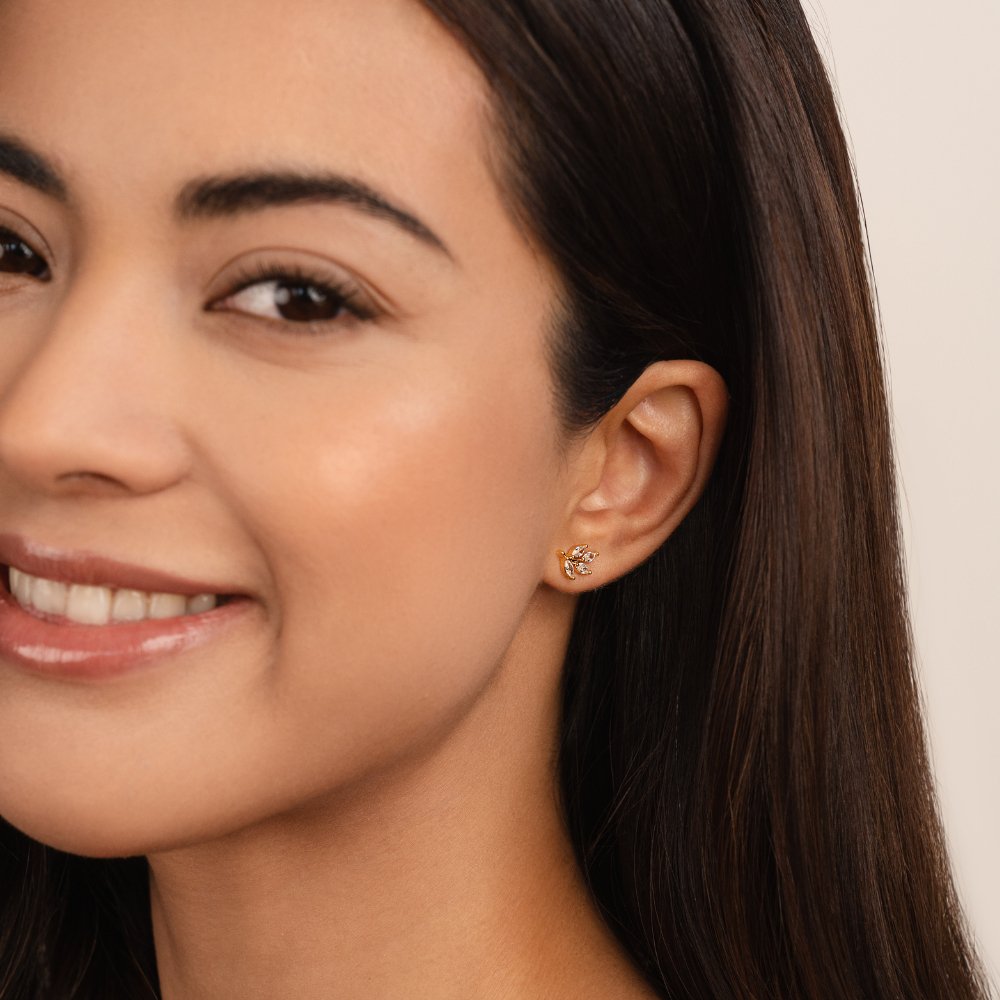 Léonie | Boucles d'oreilles Feuille Chic en Cristal