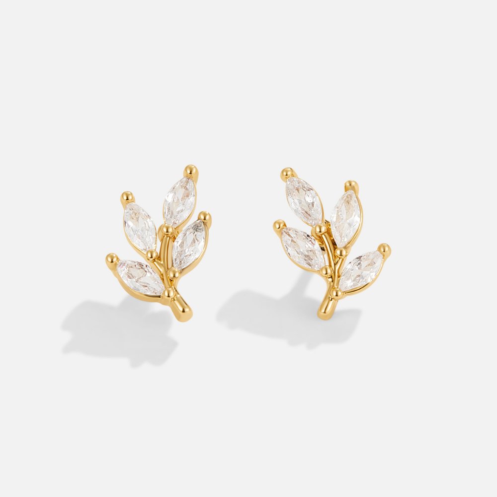 Léonie | Boucles d'oreilles Feuille Chic en Cristal