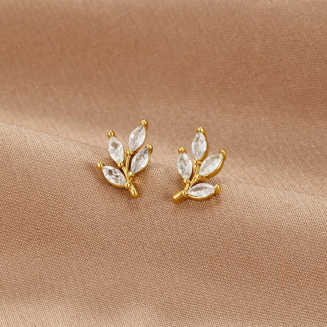 Léonie | Boucles d'oreilles Feuille Chic en Cristal