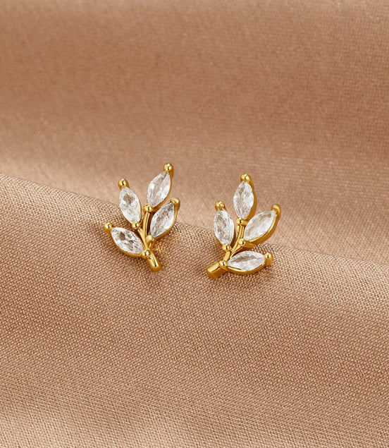 Léonie | Boucles d'oreilles Feuille Chic en Cristal