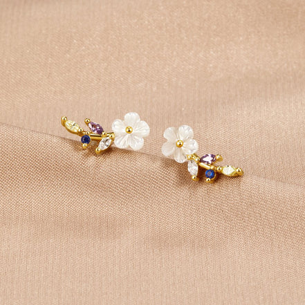 Léonie | Boucles d'oreilles Fleur Cristal Blanc