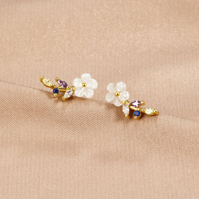 Léonie | Boucles d'oreilles Fleur Cristal Blanc