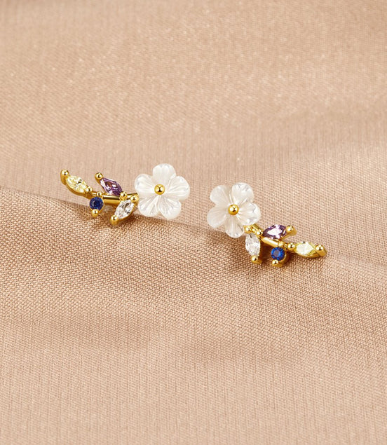 Léonie | Boucles d'oreilles Fleur Cristal Blanc