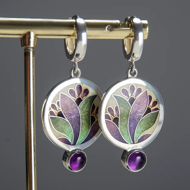 Léonie | Boucles d'oreilles Boho en cristal violet