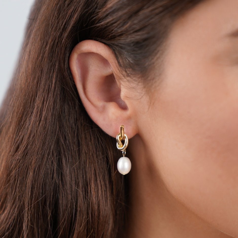 Léonie | Boucles d'oreilles en or noué et perles d'eau douce